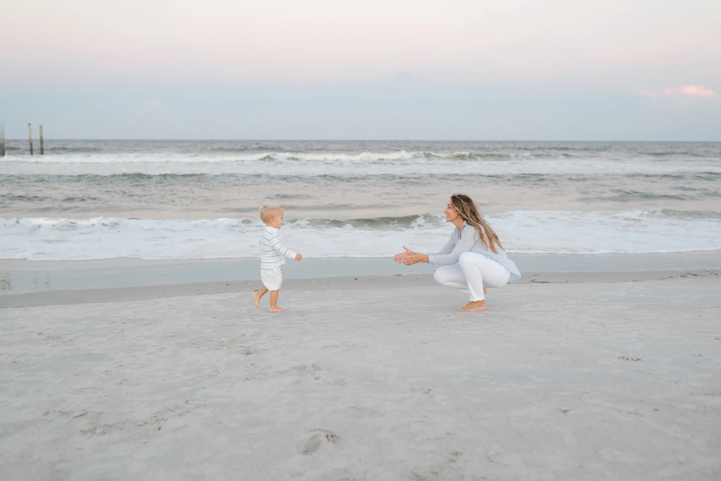 Mother and son at a photography session by the beach.