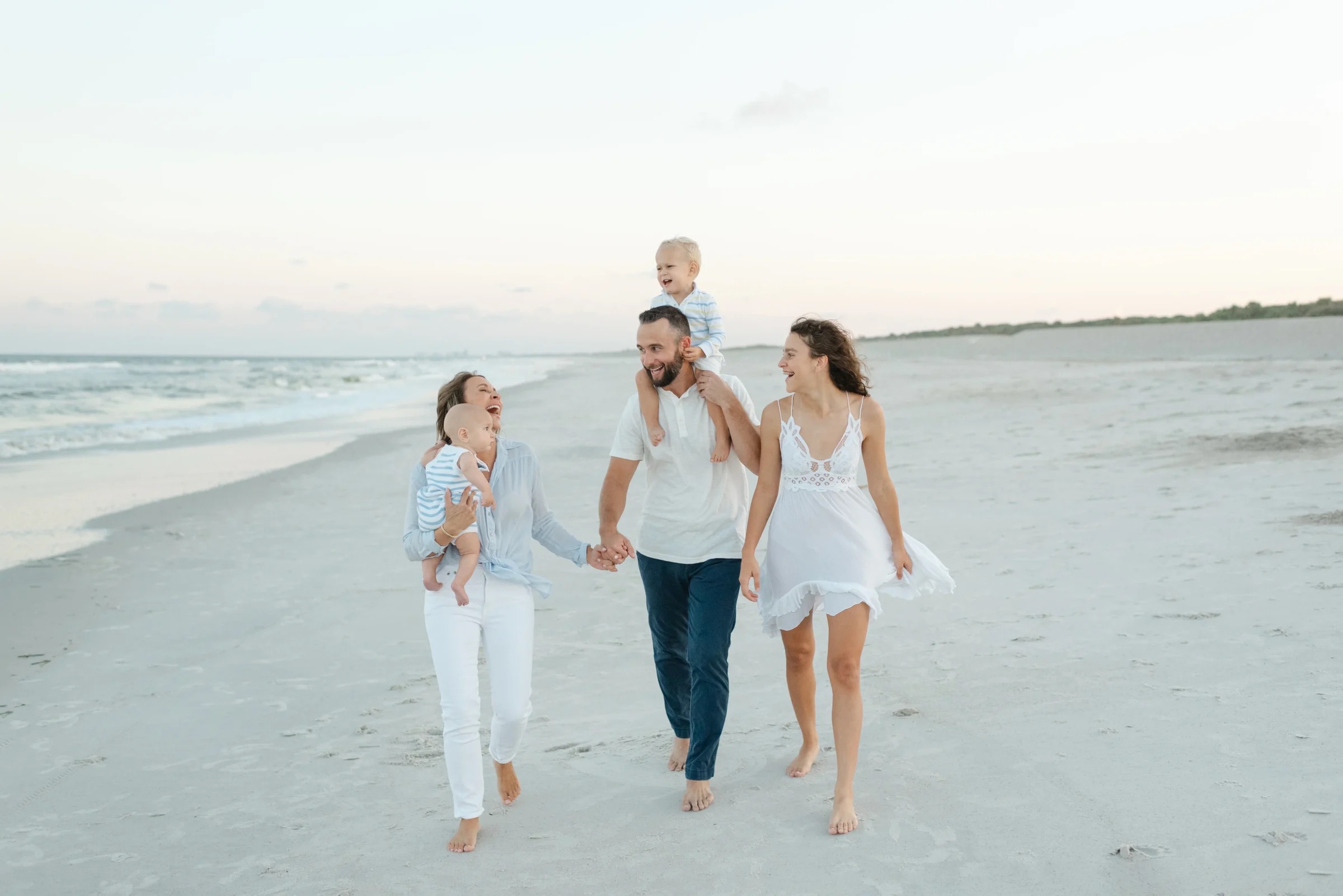 A mother being herself at a photo session with her family.