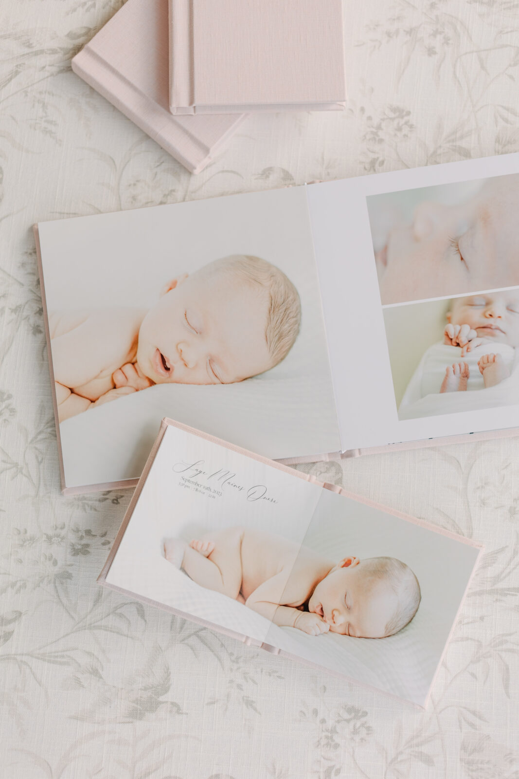A newborn session designed into an heirloom album