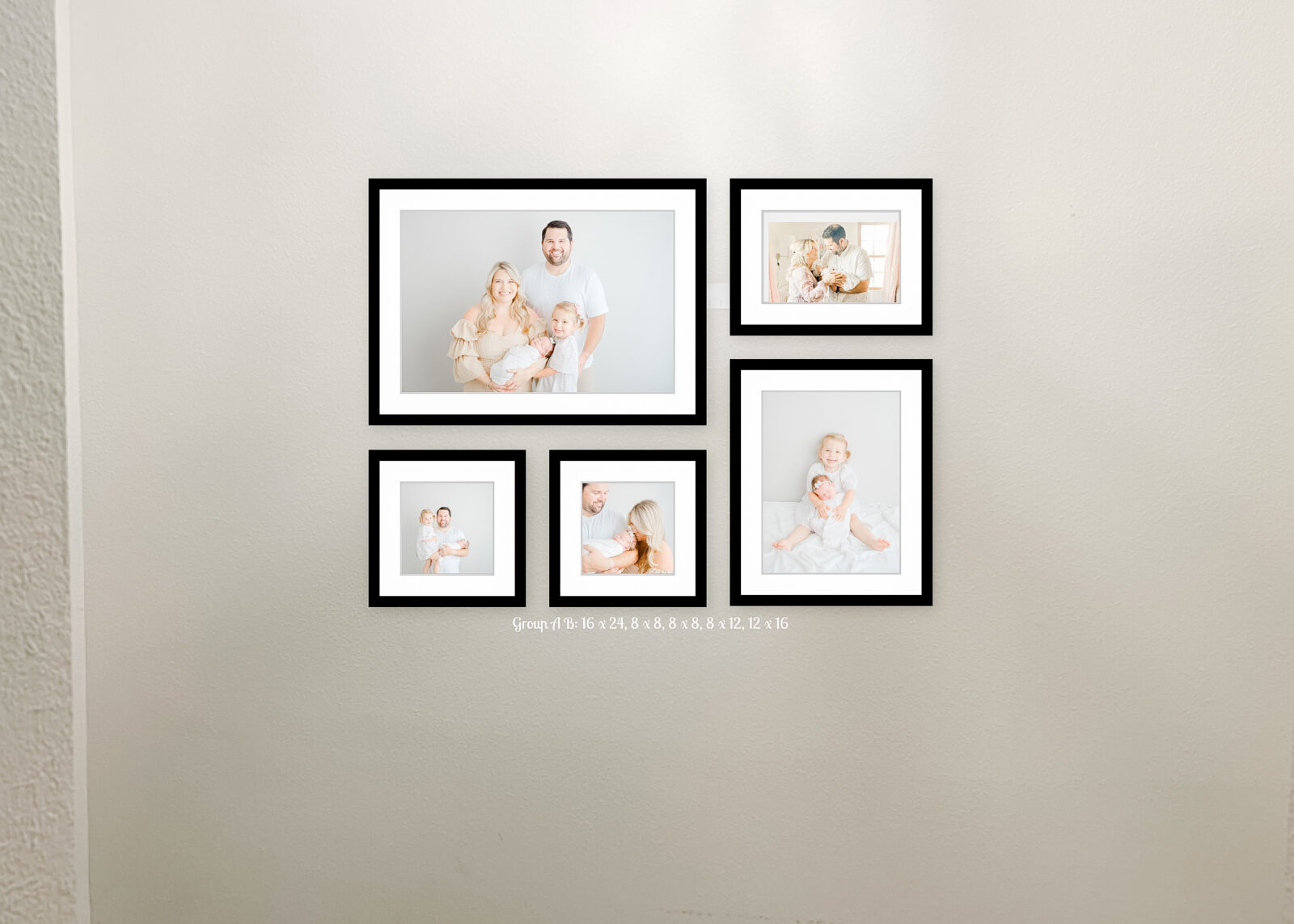 Custom artwork mockup design of a growing family framed wall gallery